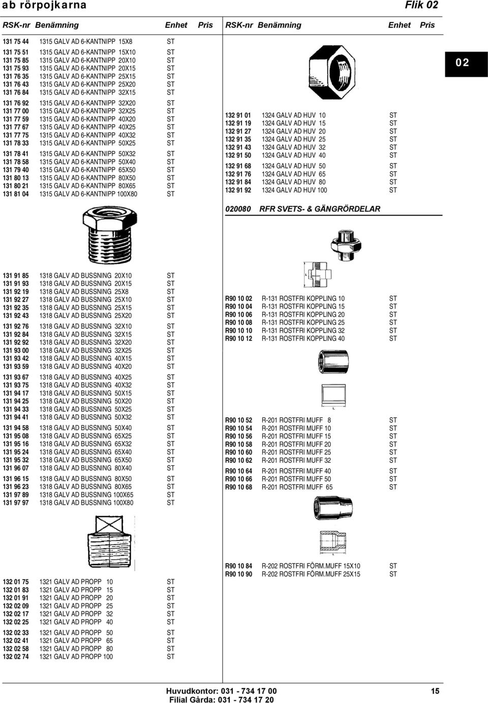 6-KANTNIPP 32X25 ST 131 77 59 1315 GALV AD 6-KANTNIPP 40X20 ST 131 77 67 1315 GALV AD 6-KANTNIPP 40X25 ST 131 77 75 1315 GALV AD 6-KANTNIPP 40X32 ST 131 78 33 1315 GALV AD 6-KANTNIPP 50X25 ST 131 78