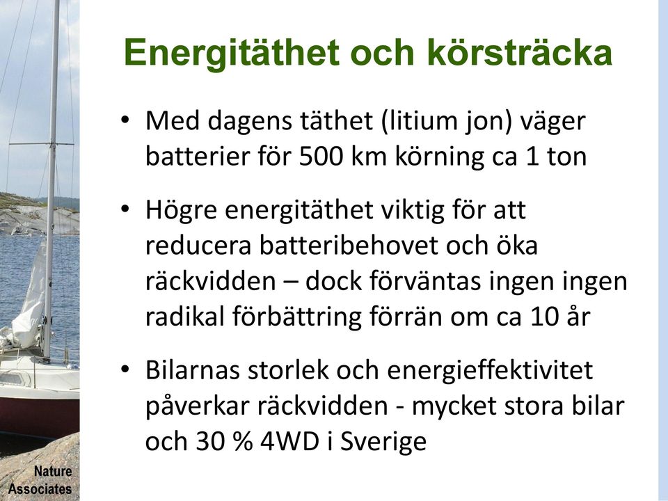 räckvidden dock förväntas ingen ingen radikal förbättring förrän om ca 10 år Bilarnas