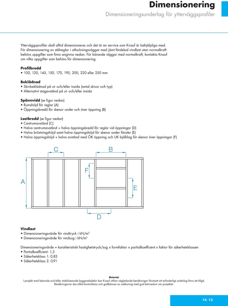 För bärande väggar med normalkraft, kontakta Knauf om vilka uppgifter som behövs för dimensionering.