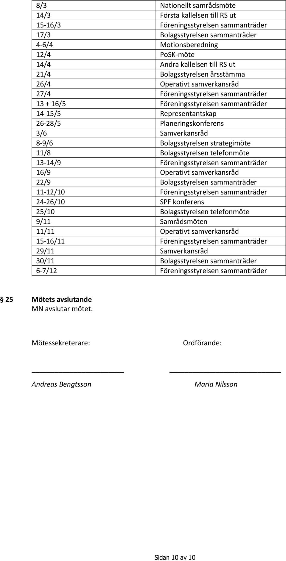 3/6 Samverkansråd 8-9/6 Bolagsstyrelsen strategimöte 11/8 Bolagsstyrelsen telefonmöte 13-14/9 Föreningsstyrelsen sammanträder 16/9 Operativt samverkansråd 22/9 Bolagsstyrelsen sammanträder 11-12/10