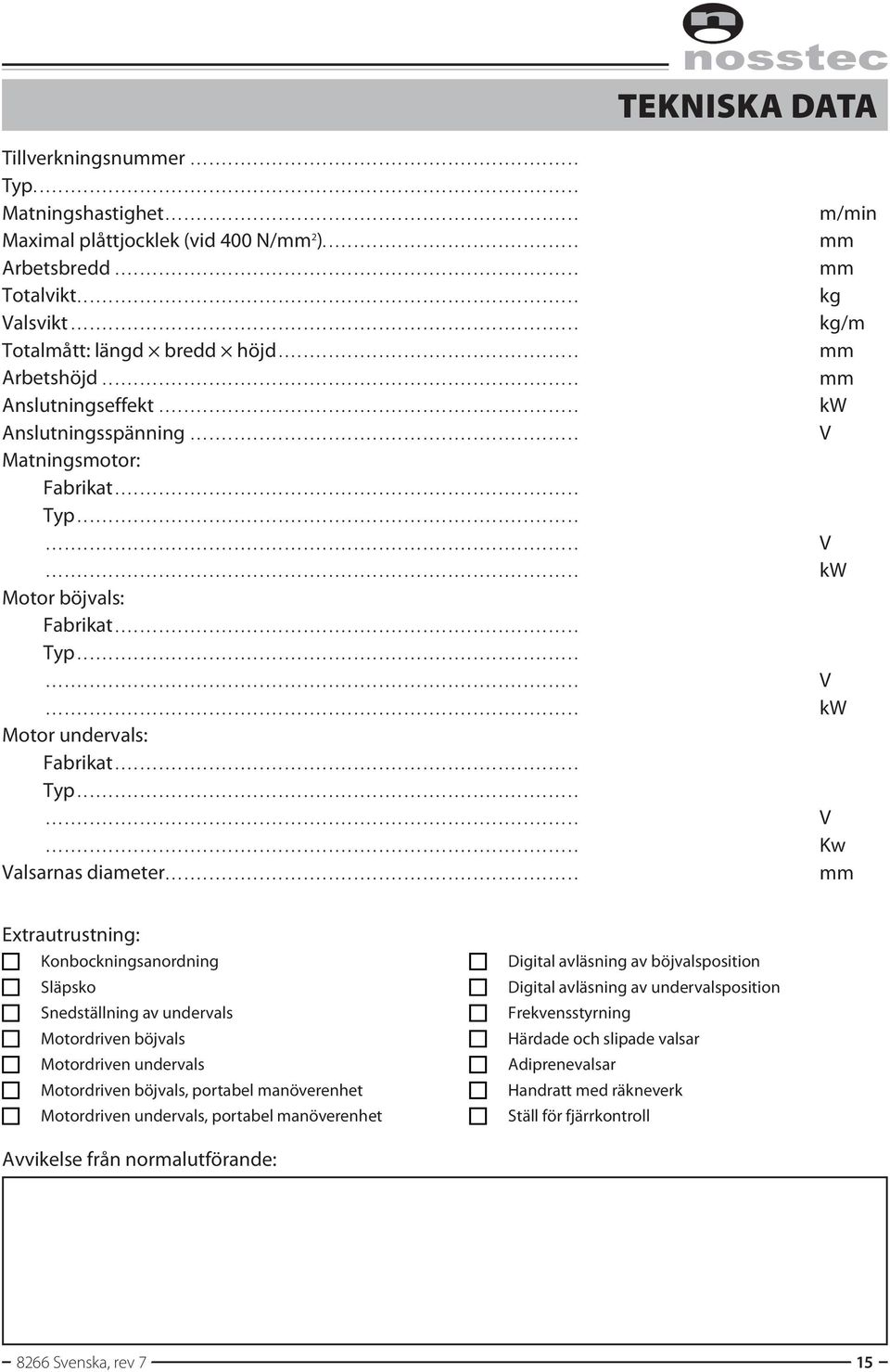 .. mm m/min mm mm kg kg/m mm mm kw V Extrautrustning: Konbockningsanordning Släpsko Snedställning av undervals Motordriven böjvals Motordriven undervals Motordriven böjvals, portabel manöverenhet