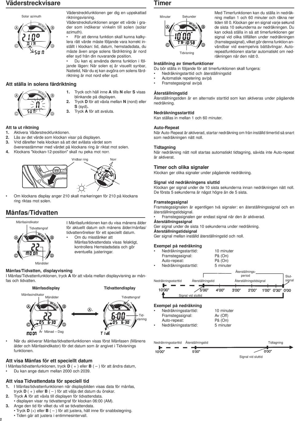 Månfas/Tidvatten Månålder Väderstreckfunktionen ger dig en uppskattad riktningsvisning. Väderstrecksfunktionen anger ett värde i grader som indikerar vinkeln till solen (solar azimuth).