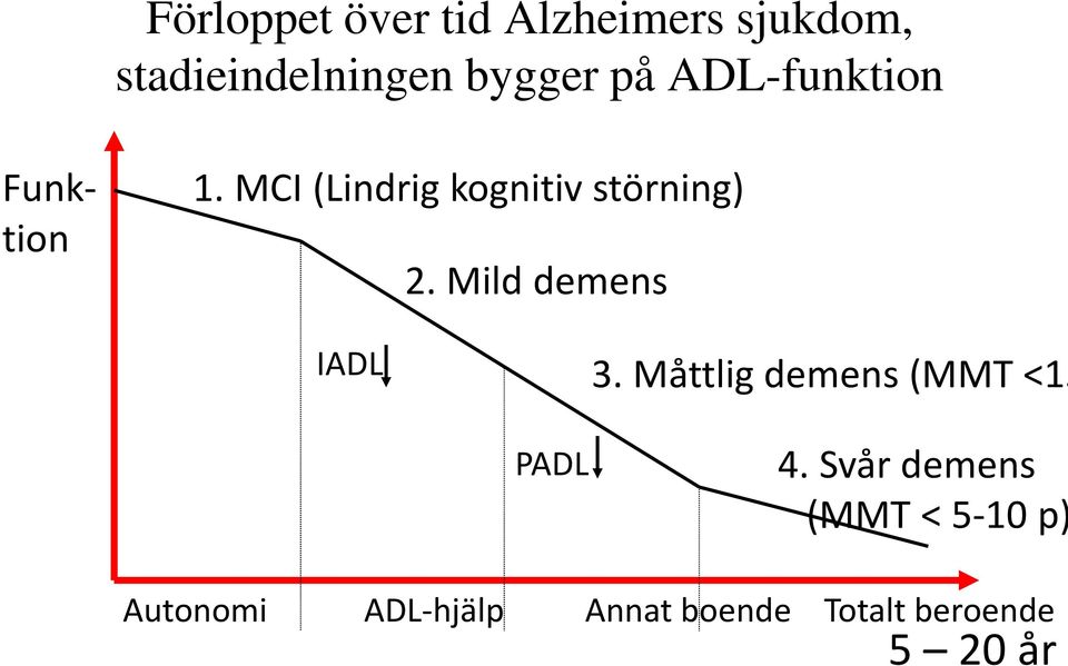 Mild demens IADL 3. Måttlig demens (MMT <15 PADL 4.