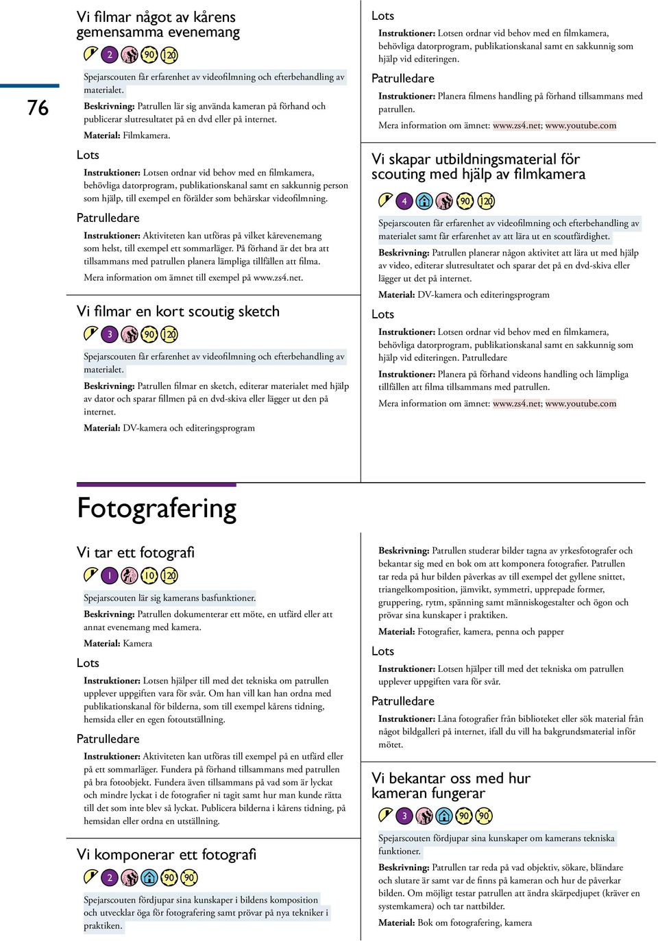 Instruktioner: Lotsen ordnar vid behov med en filmkamera, behövliga datorprogram, publikationskanal samt en sakkunnig person som hjälp, till exempel en förälder som behärskar videofilmning.