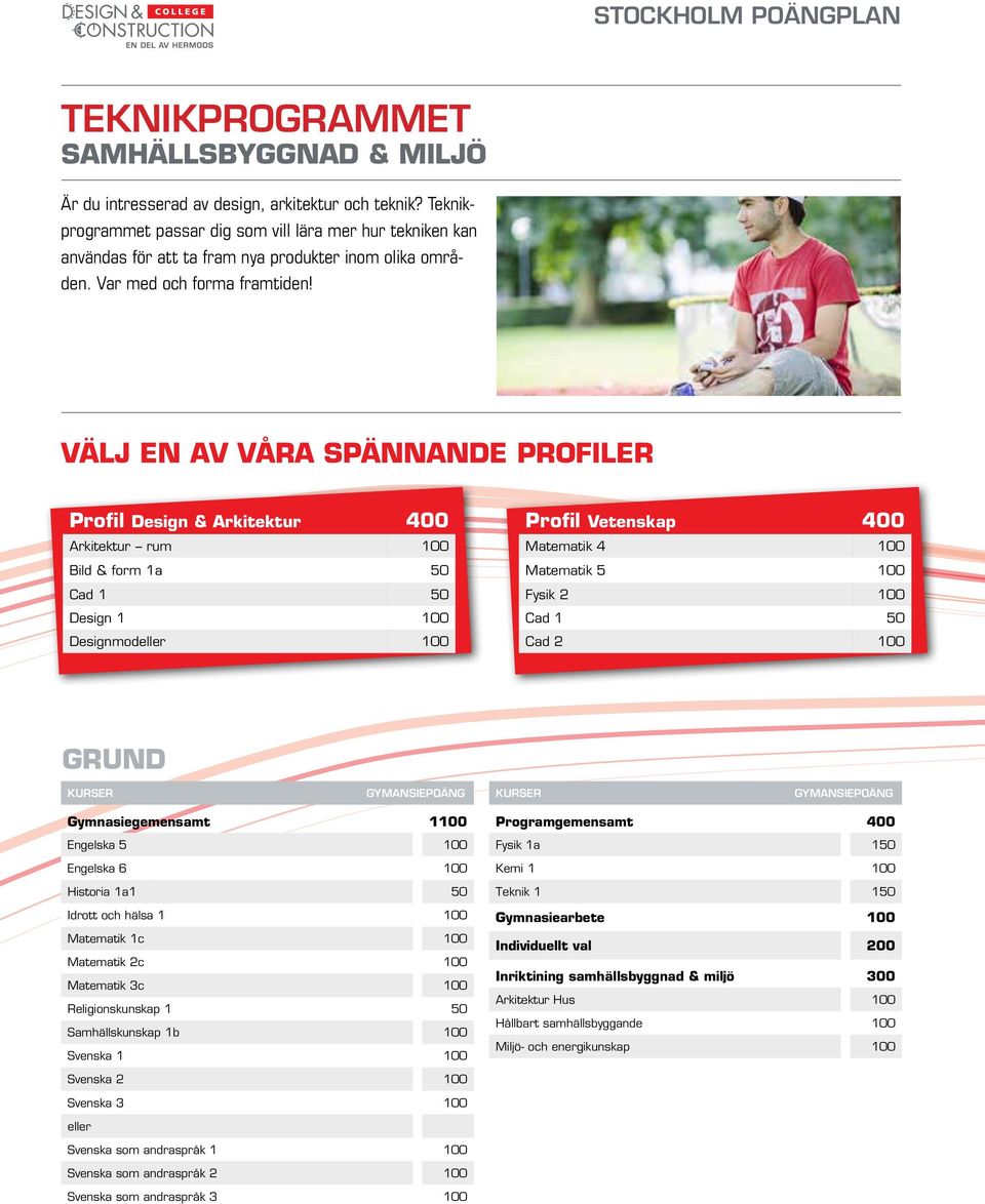 VÄLJ EN AV VÅRA SPÄNNANDE PROFILER Profil Design & Arkitektur 400 Arkitektur rum 100 Bild & form 1a 50 Cad 1 50 Design 1 100 Designmod 100 Profil Vetenskap 400 Matematik 4 100 Matematik 5 100 Fysik 2