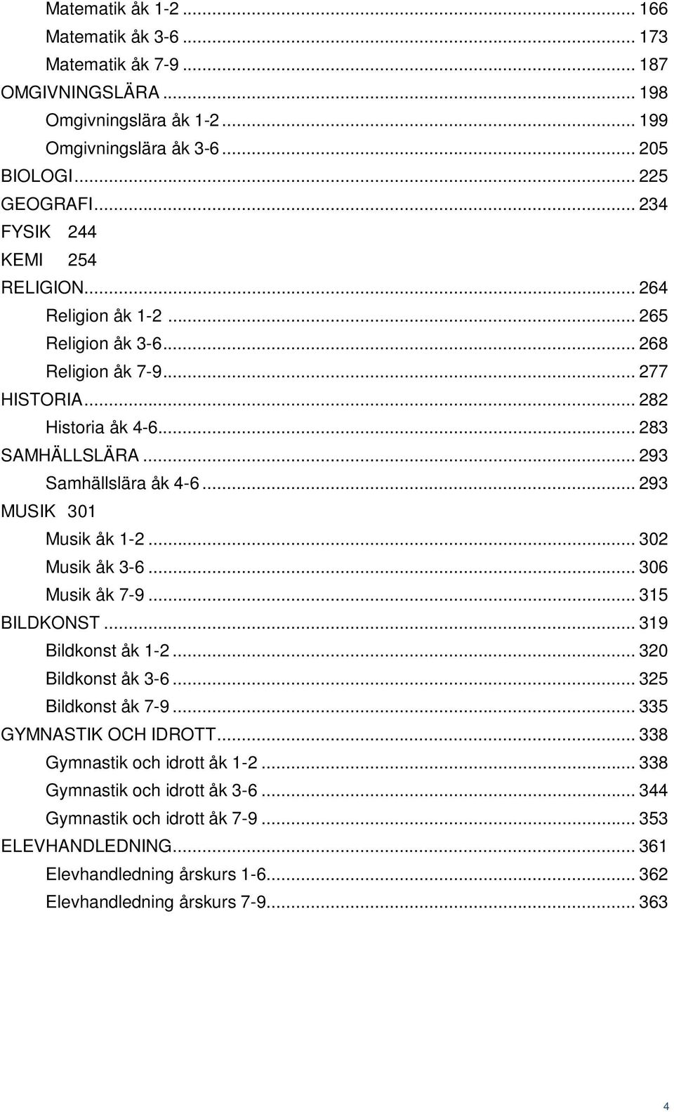 .. 293 MUSIK 301 Musik åk 1-2... 302 Musik åk 3-6... 306 Musik åk 7-9... 315 BILDKONST... 319 Bildkonst åk 1-2... 320 Bildkonst åk 3-6... 325 Bildkonst åk 7-9... 335 GYMNASTIK OCH IDROTT.