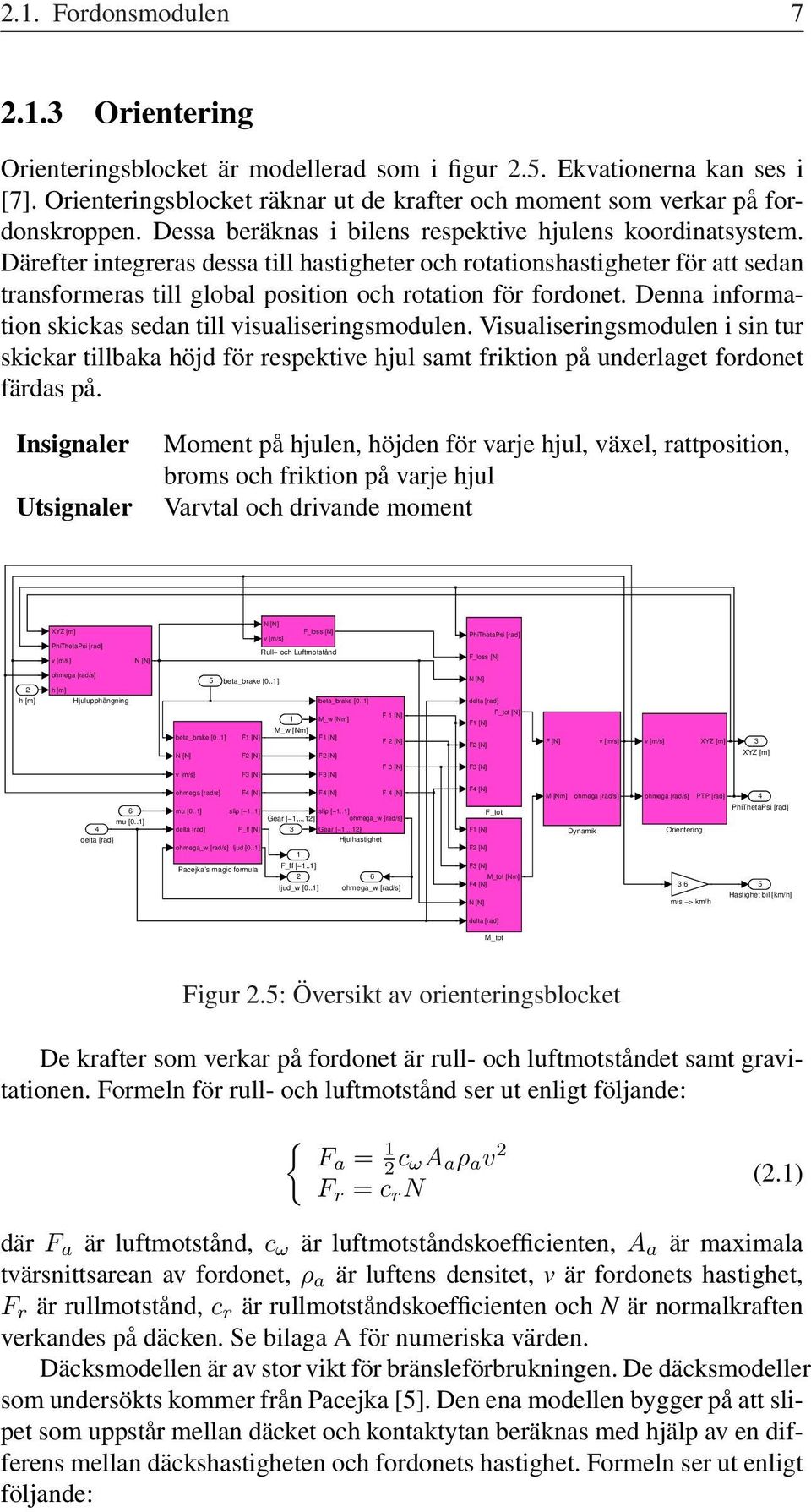 Därefter integreras dessa till hastigheter och rotationshastigheter för att sedan transformeras till global position och rotation för fordonet.