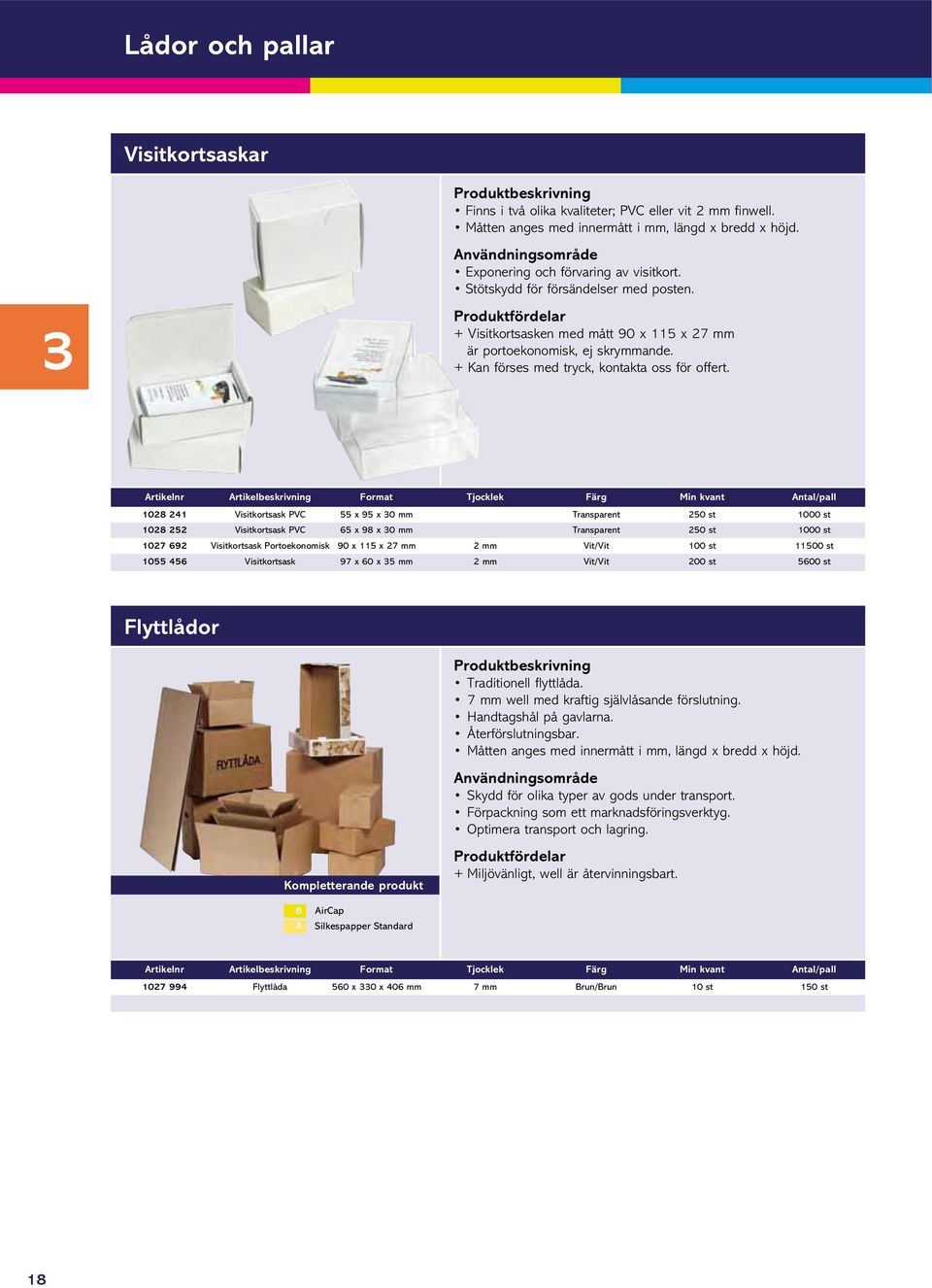 Artikelnr Artikelbeskrivning Format Tjocklek Färg Min kvant Antal/pall Visitkortsask PVC x x 0 mm Transparent 0 st 00 st Visitkortsask PVC x x 0 mm Transparent 0 st 00 st Visitkortsask Portoekonomisk