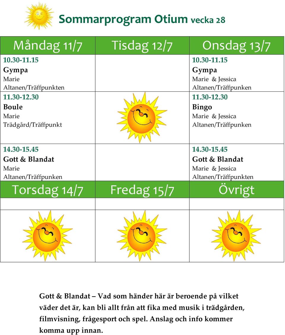 Trädgård/Träffpunkt Marie Torsdag 14/7 Fredag