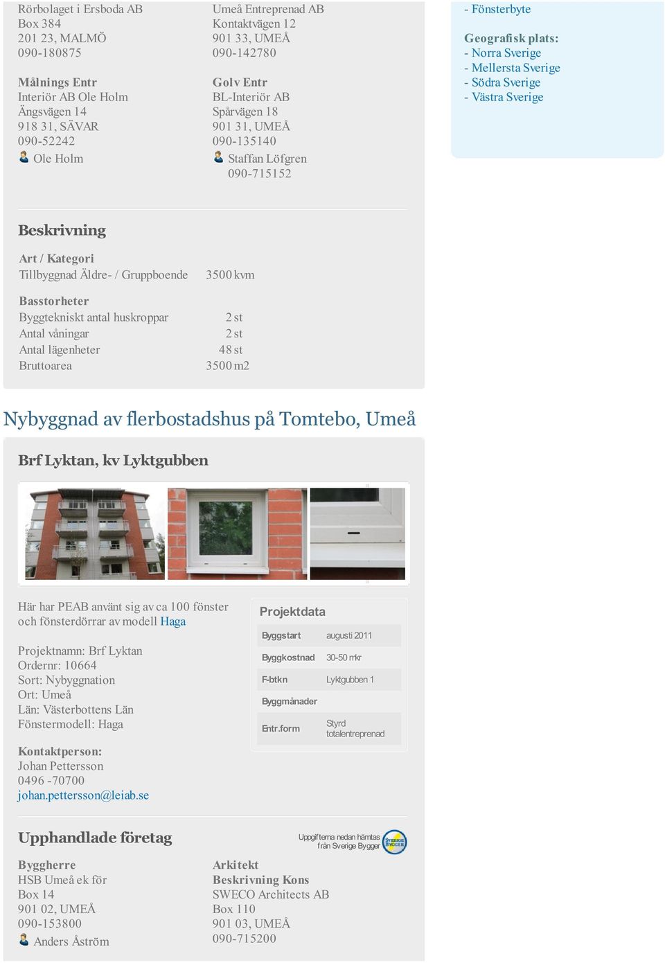 / Gruppboende 3500 kvm Byggtekniskt antal huskroppar 2 st Antal våningar 2 st Antal lägenheter 48 st Bruttoarea 3500 m2 Nybyggnad av flerbostadshus på Tomtebo, Umeå Brf Lyktan, kv Lyktgubben Här har