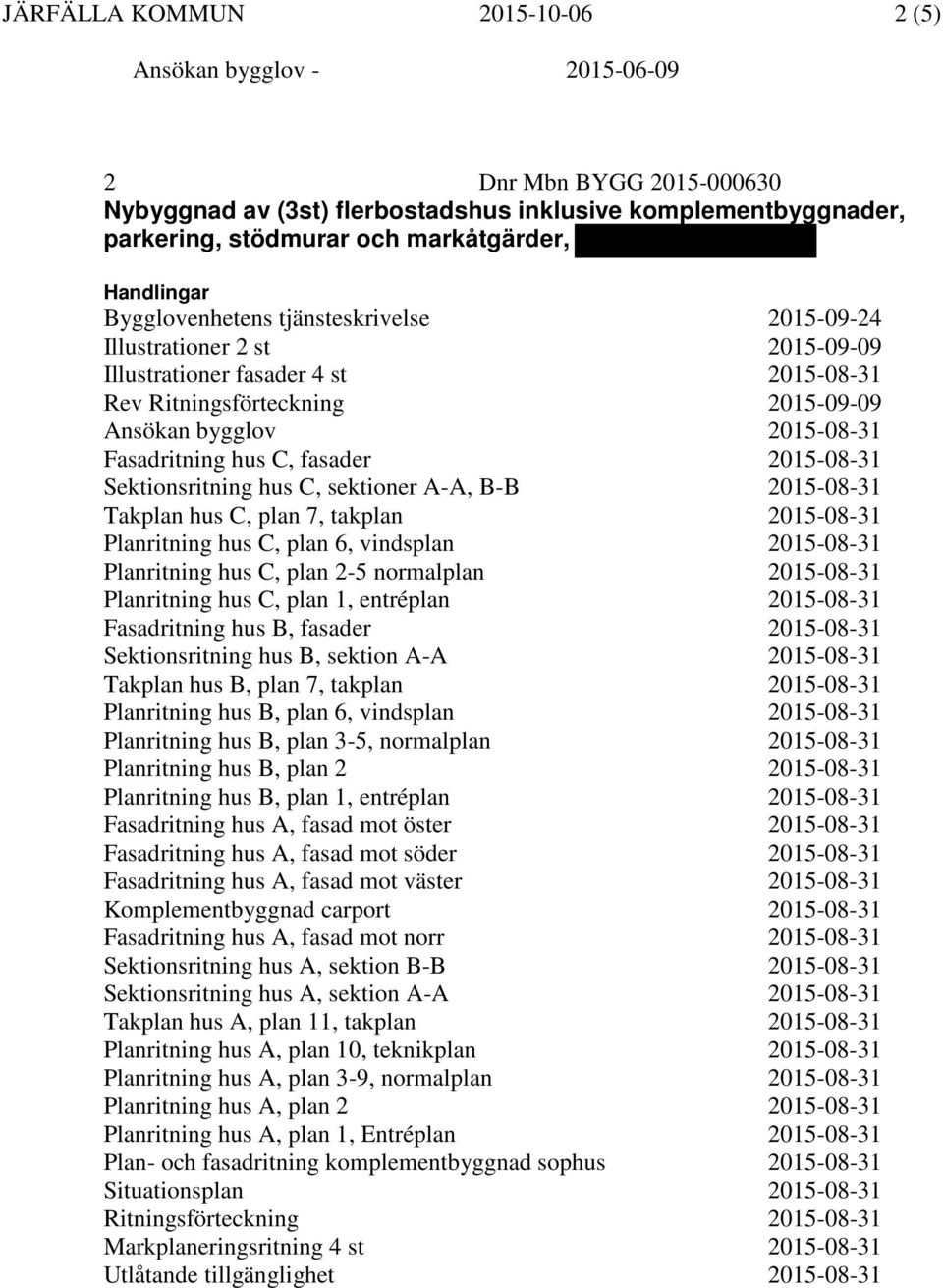 fasader 2015-08-31 Sektionsritning hus C, sektioner A-A, B-B 2015-08-31 Takplan hus C, plan 7, takplan 2015-08-31 Planritning hus C, plan 6, vindsplan 2015-08-31 Planritning hus C, plan 2-5