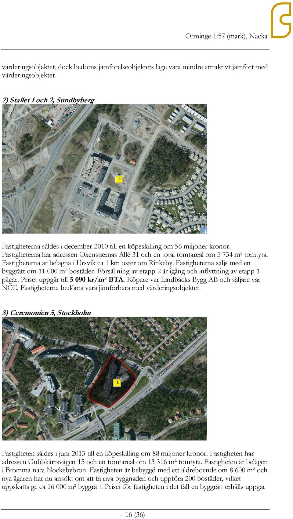Fastigheterna har adressen Oxenstiernas Allé 31 och en total tomtareal om 5 734 m² tomtyta. Fastigheterna är belägna i Ursvik ca 1 km öster om Rinkeby.