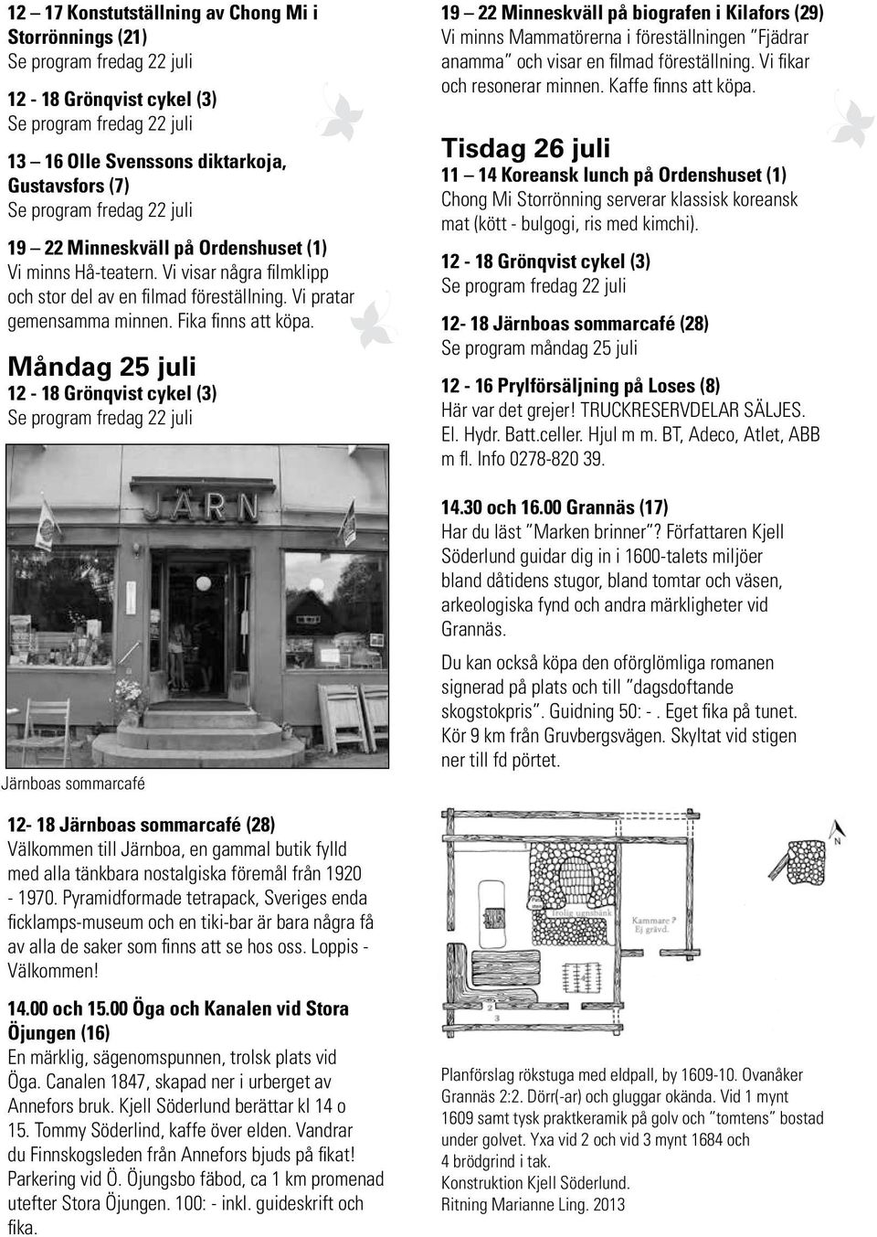 Måndag 25 juli Järnboas sommarcafé 19 22 Minneskväll på biografen i Kilafors (29) Vi minns Mammatörerna i föreställningen Fjädrar anamma och visar en filmad föreställning.