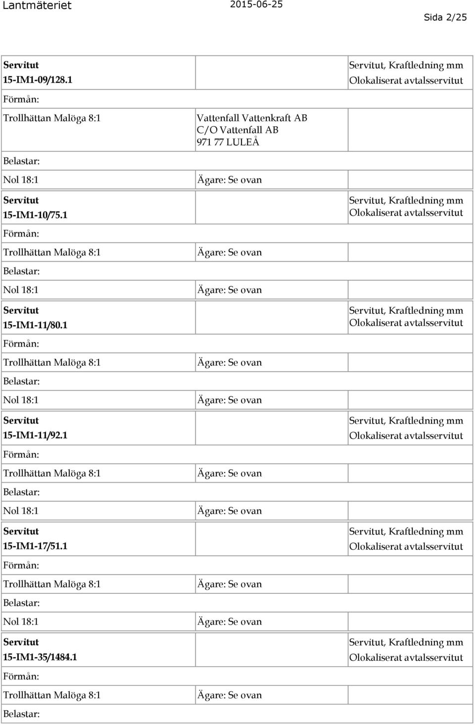 971 77 LULEÅ 15-IM1-10/75.1, Kraftledning mm 15-IM1-11/80.