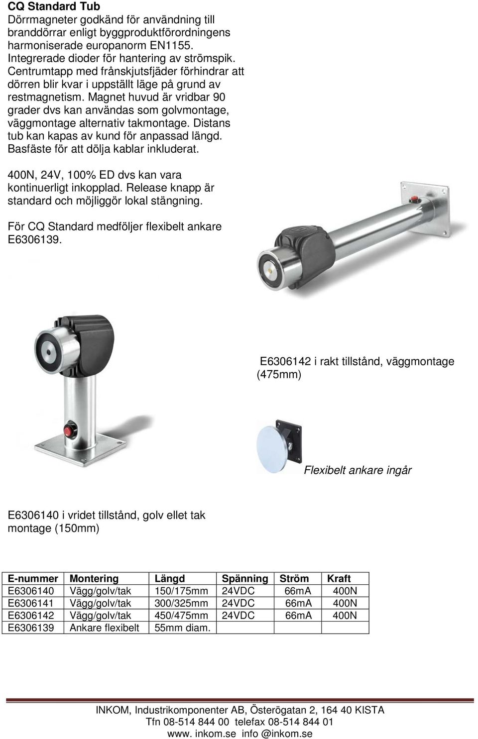 Magnet huvud är vridbar 90 grader dvs kan användas som golvmontage, väggmontage alternativ takmontage. Distans tub kan kapas av kund för anpassad längd. Basfäste för att dölja kablar inkluderat.