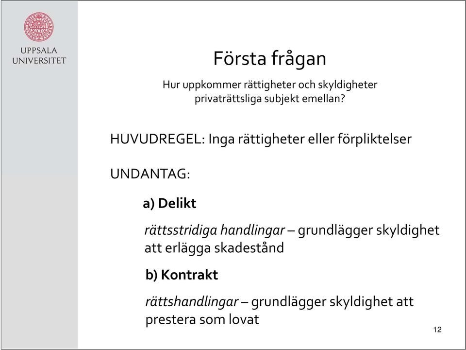 HUVUDREGEL: Inga rättigheter eller förpliktelser UNDANTAG: a) Delikt