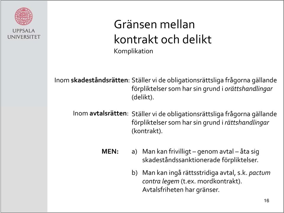 Inom avtalsrätten: Ställer vi de obligationsrättsliga frågorna gällande förpliktelser som har sin grund i rättshandlingar