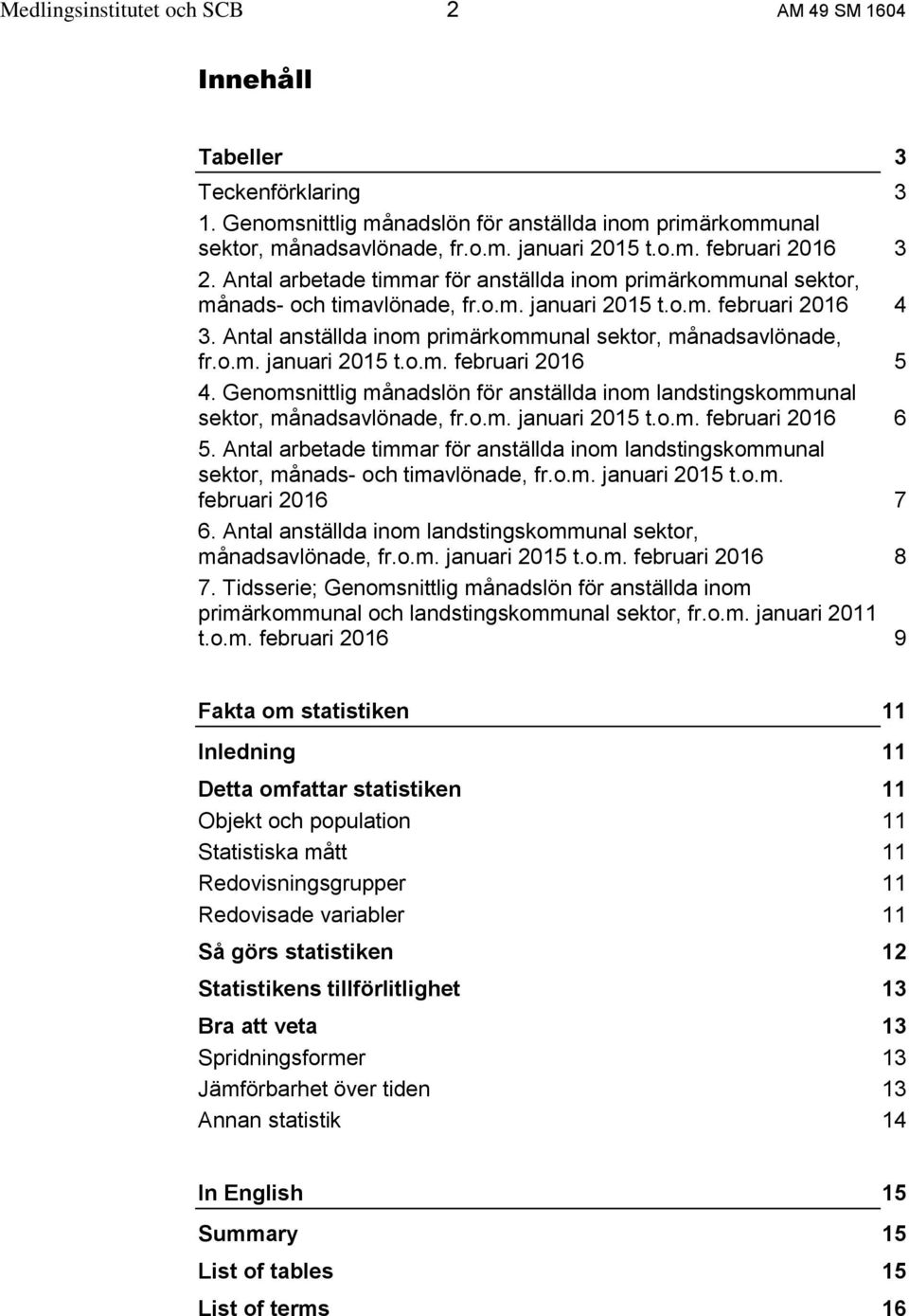 o.m. januari 2015 t.o.m. februari 2016 5 4. Genomsnittlig månadslön för anställda inom landstingskommunal sektor, månadsavlönade, fr.o.m. januari 2015 t.o.m. februari 2016 6 5.