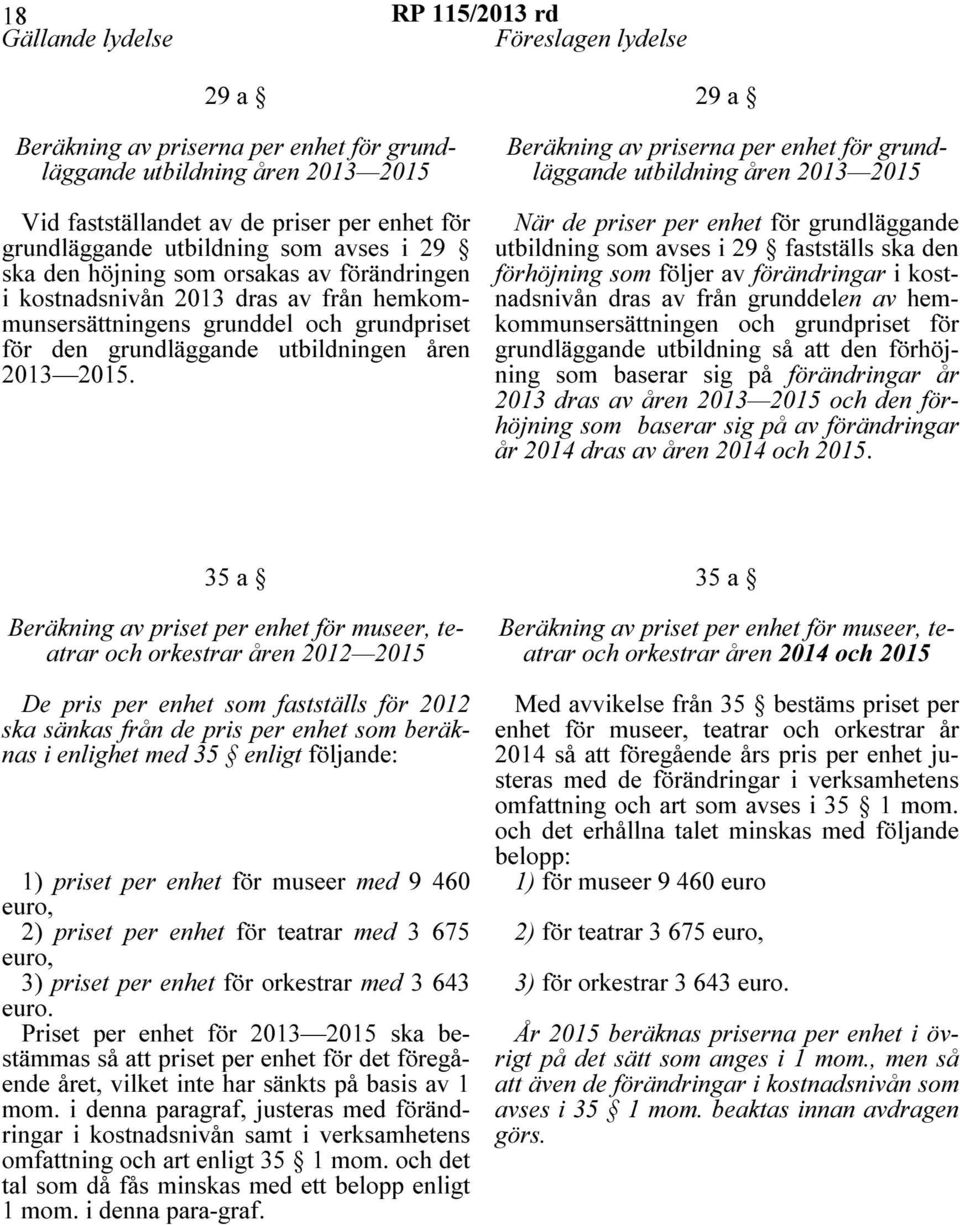 29 a Beräkning av priserna per enhet för grundläggande utbildning åren 2013 2015 När de priser per enhet för grundläggande utbildning som avses i 29 fastställs ska den förhöjning som följer av