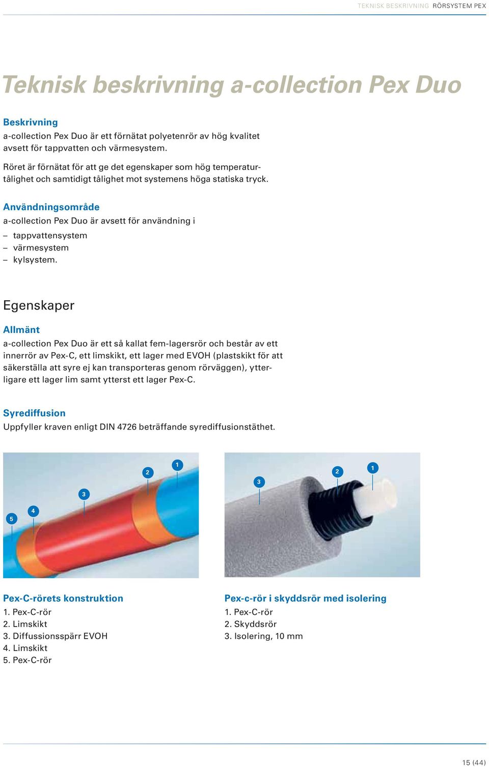 Användningsområde a-collection Pex Duo är avsett för användning i tappvattensystem värmesystem kylsystem.