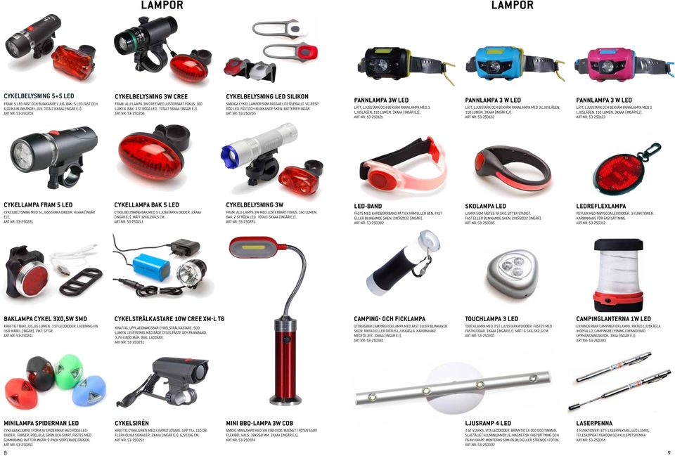 ART NR: 53-250204 CYKELBELYSNING LED SILIKON SMIDIGA CYKELLAMPOR SOM PASSAR LITE ÖVERALLT. VIT RESP RÖD LED. FAST OCH BLINKANDE SKEN. BATTERIER INGÅR.
