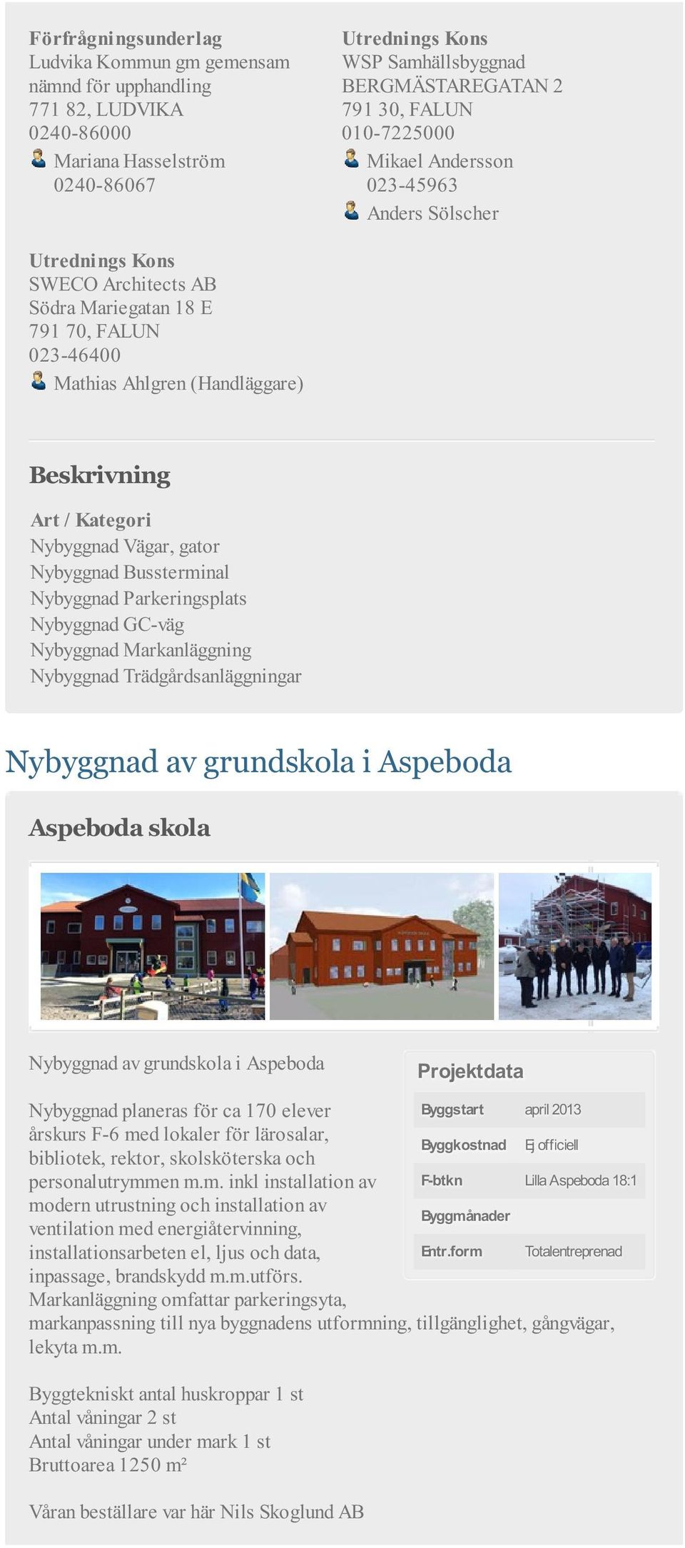 Bussterminal Nybyggnad Parkeringsplats Nybyggnad GC-väg Nybyggnad Markanläggning Nybyggnad Trädgårdsanläggningar Nybyggnad av grundskola i Aspeboda Aspeboda skola Nybyggnad av grundskola i Aspeboda