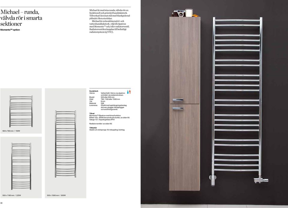 Radiatorventilen kopplas till befintligt radiatorsystem (ej VVC). Kombitork Värme Bredd Höjd Levereras Vattenfylld. Värms via elpatron och/eller via radiatorkretsen.