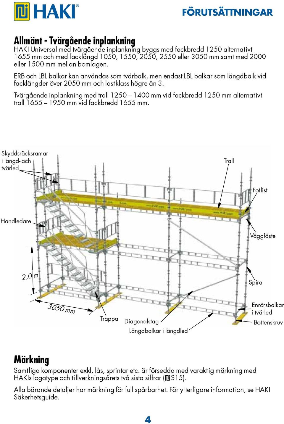 Tvärgående inplankning med trall 120 1400 mm vid fackbredd 120 mm alternativt trall 1 190 mm vid fackbredd 1 mm.