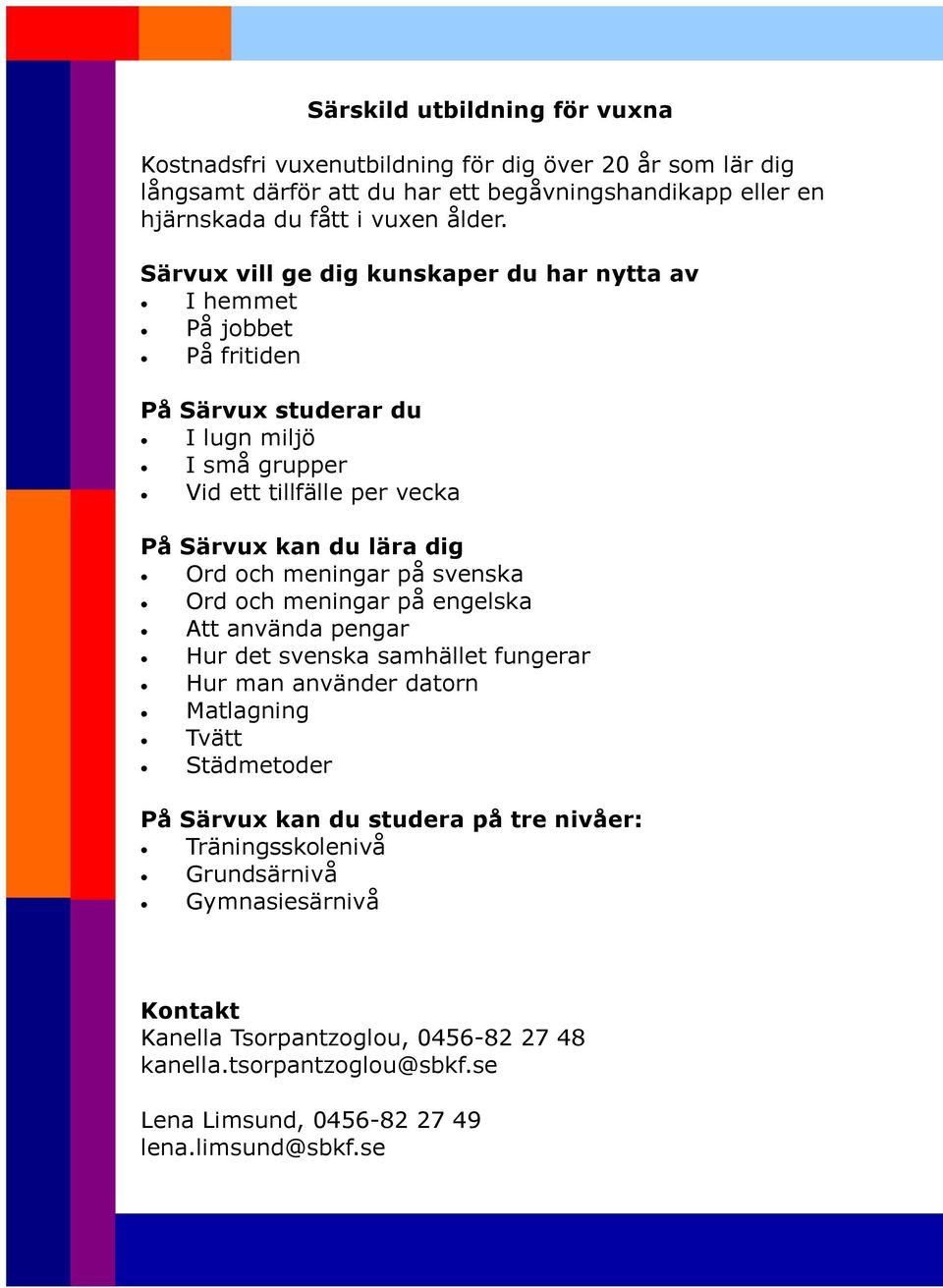 och meningar på svenska Ord och meningar på engelska Att använda pengar Hur det svenska samhället fungerar Hur man använder datorn Matlagning Tvätt Städmetoder På Särvux kan du studera