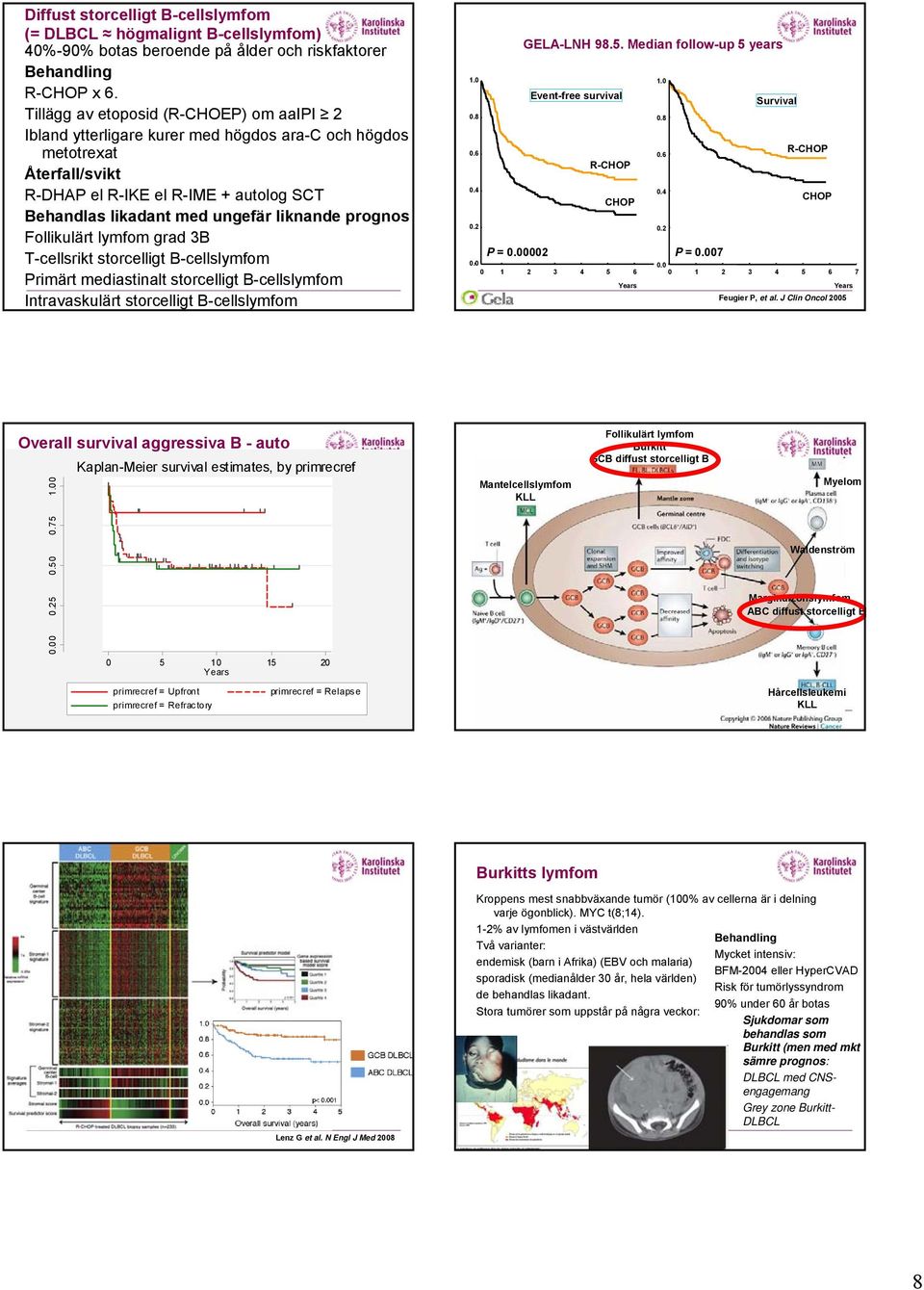 prognos Follikulärt lymfom grad 3B T-cellsrikt storcelligt B-cellslymfom Primärt mediastinalt storcelligt B-cellslymfom Intravaskulärt storcelligt B-cellslymfom GELA-LNH 98.5.