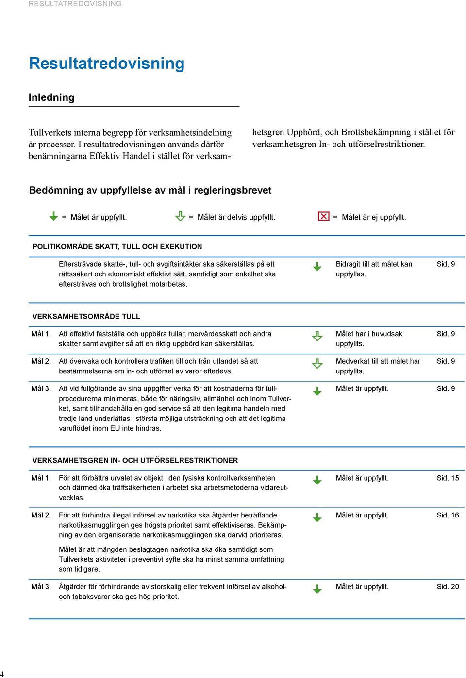 Bedömning av uppfyllelse av mål i regleringsbrevet = Målet är uppfyllt. = Målet är delvis uppfyllt. x = Målet är ej uppfyllt.
