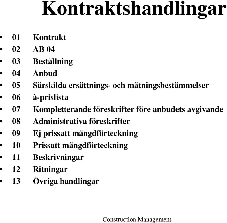 föreskrifter före anbudets avgivande 08 Administrativa föreskrifter 09 Ej