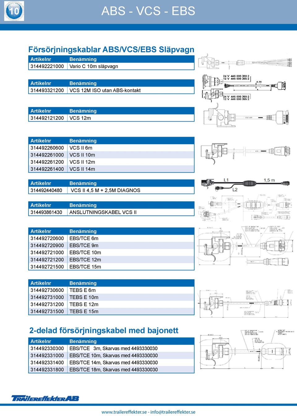 EBS/TCE 0m 3449700 EBS/TCE m 34497500 EBS/TCE 5m 3449730600 TEBS E 6m 344973000 TEBS E 0m 34497300 TEBS E m 344973500 TEBS E 5m -delad försörjningskabel med bajonett
