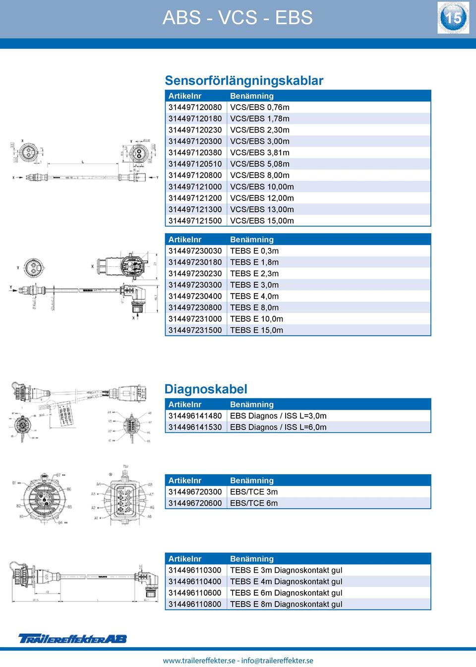 TEBS E 3,0m 3449730400 TEBS E 4,0m 3449730800 TEBS E 8,0m 344973000 TEBS E 0,0m 344973500 TEBS E 5,0m Diagnoskabel 344964480 EBS Diagnos / ISS L=3,0m 344964530 EBS Diagnos / ISS L=6,0m