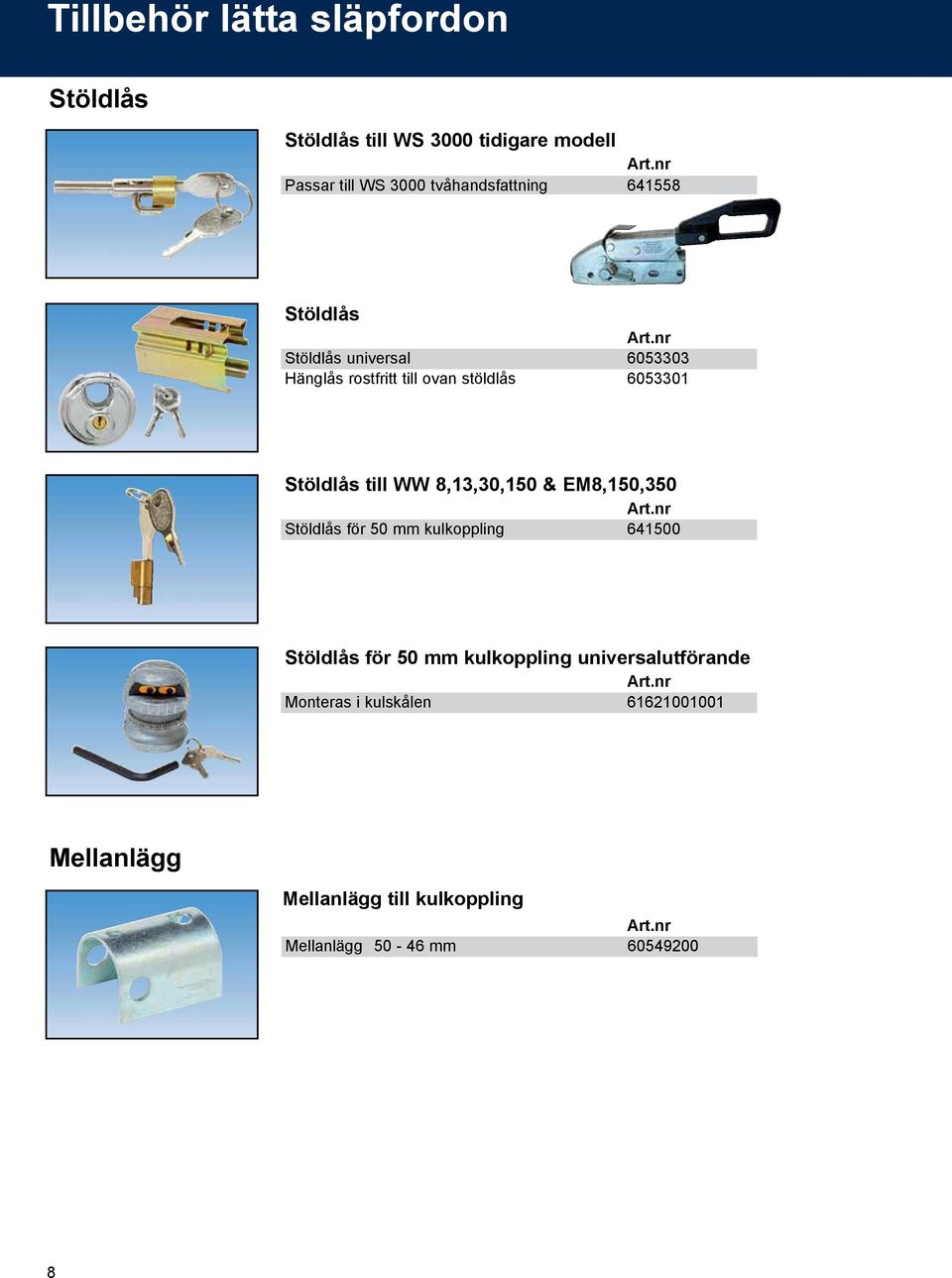 Stöldlås till WW 8,13,30,150 & EM8,150,350 Stöldlås för 50 mm kulkoppling 641500 Stöldlås för 50 mm