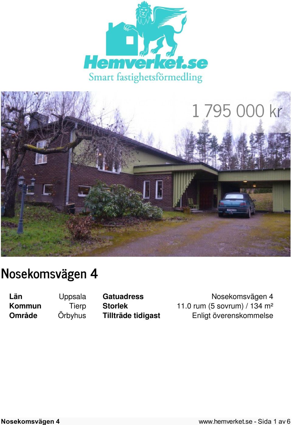 0 rum (5 sovrum) / 134 m² Område