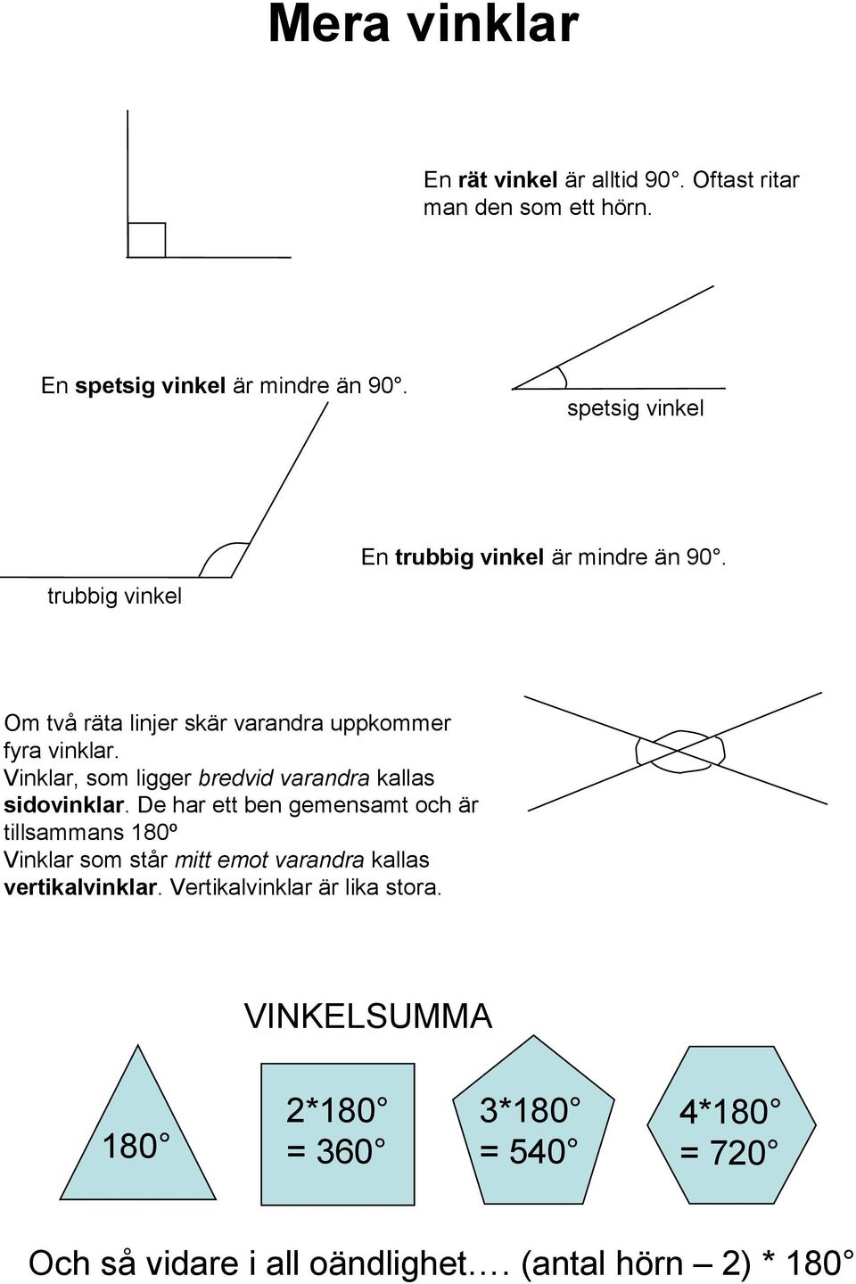 Vinklar, som ligger redvid varandra kallas sidovinklar.