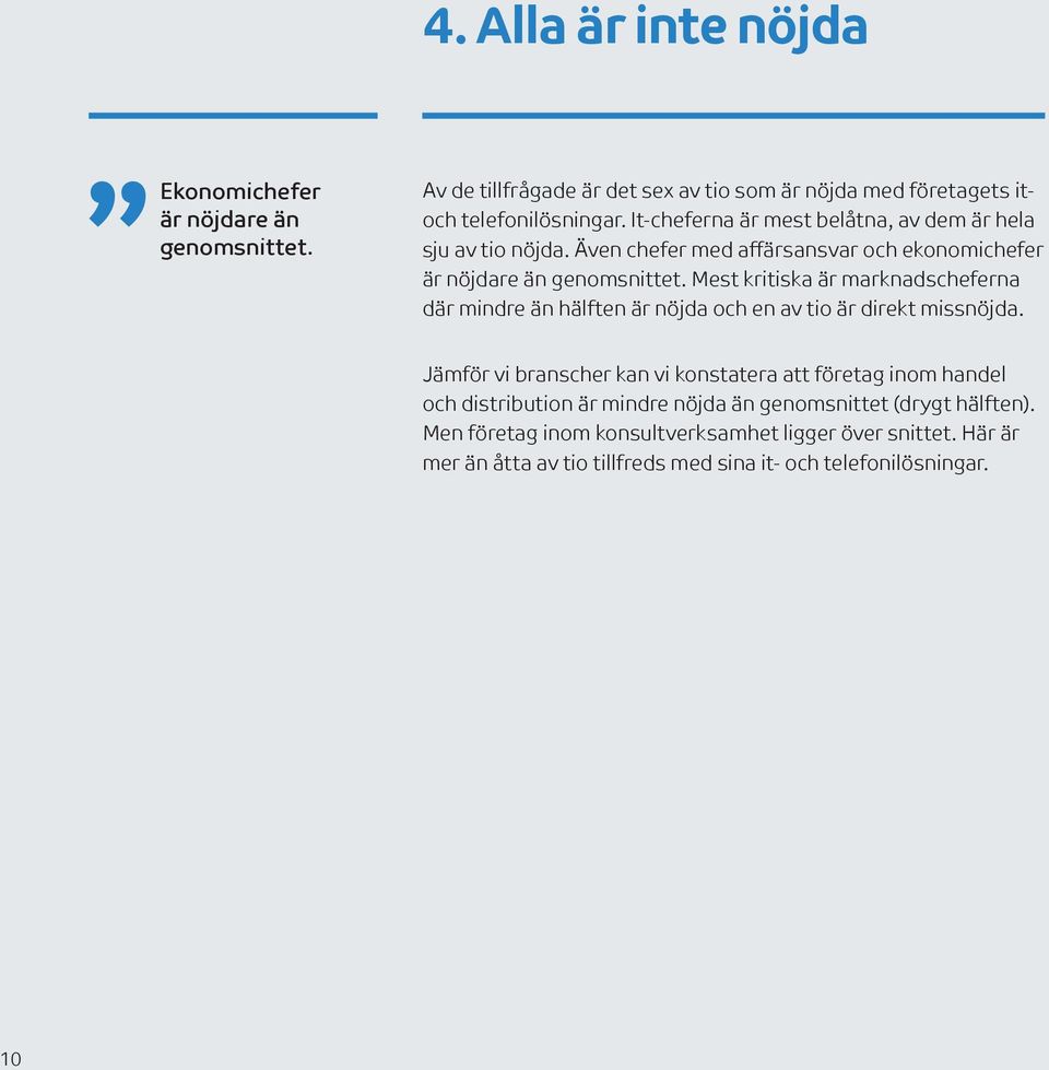 Mest kritiska är marknadscheferna där mindre än hälften är nöjda och en av tio är direkt missnöjda.