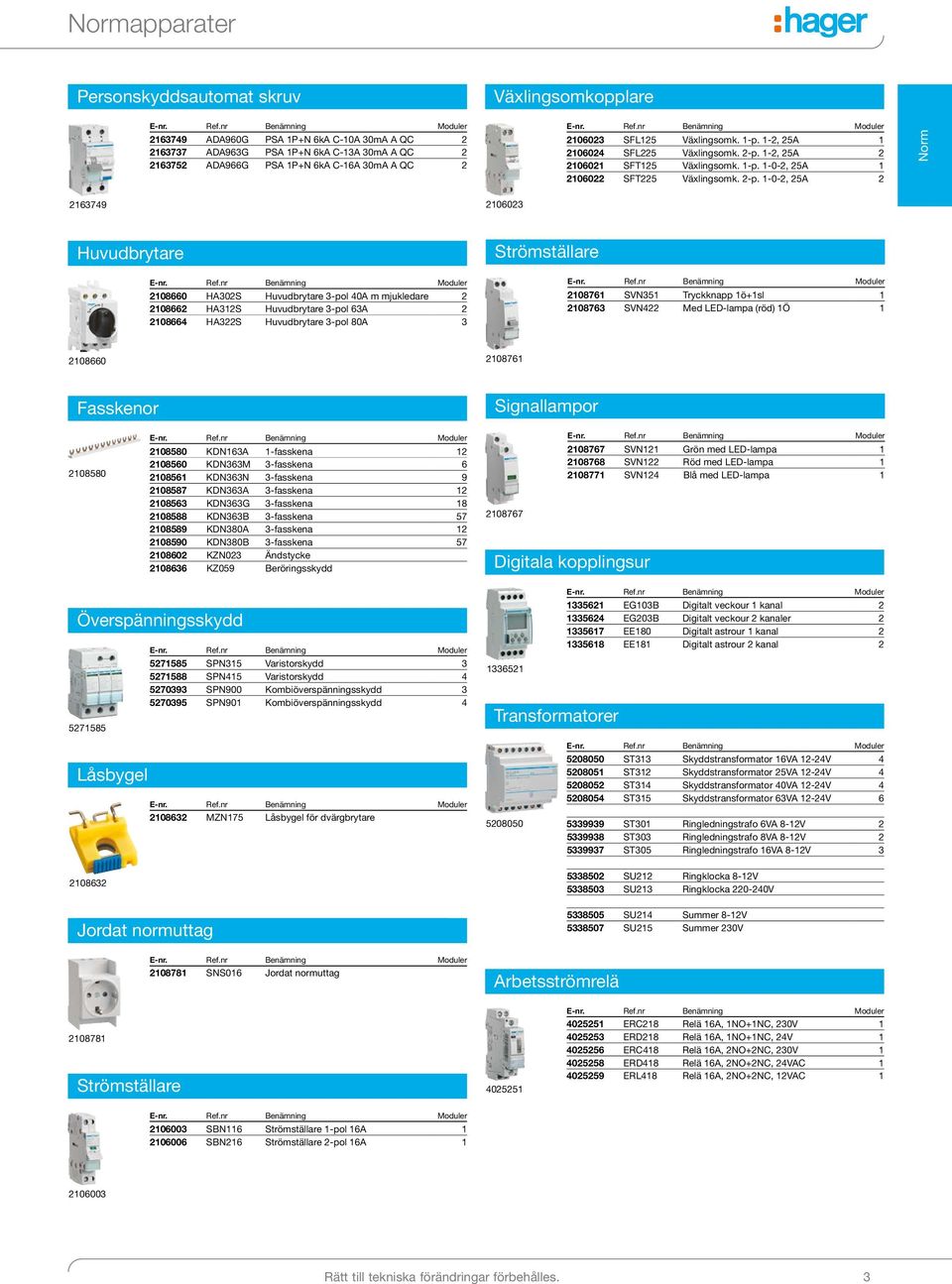2-p. 1-0-2, 25A 2 Norm Huvudbrytare Tryckknappar Strömställare 2108660 HA302S Huvudbrytare 3-pol 40A m mjukledare 2 2108662 HA312S Huvudbrytare 3-pol 63A 2 2108664 HA322S Huvudbrytare 3-pol 80A 3