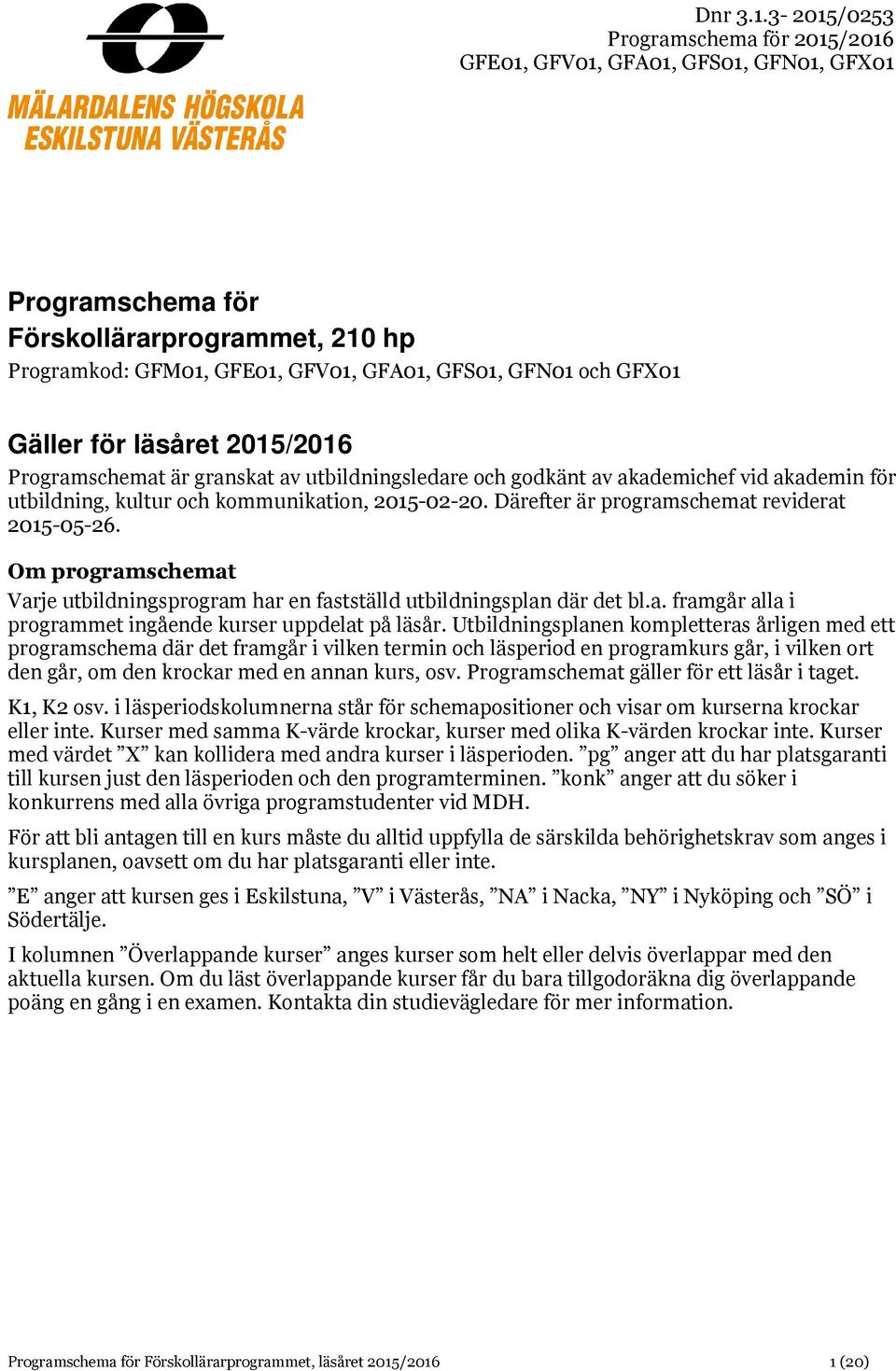 Om programschemat Varje utbildsprogram har en fastställd utbildsplan där det bl.a. framgår alla i programmet ingående uppdelat på läsår.