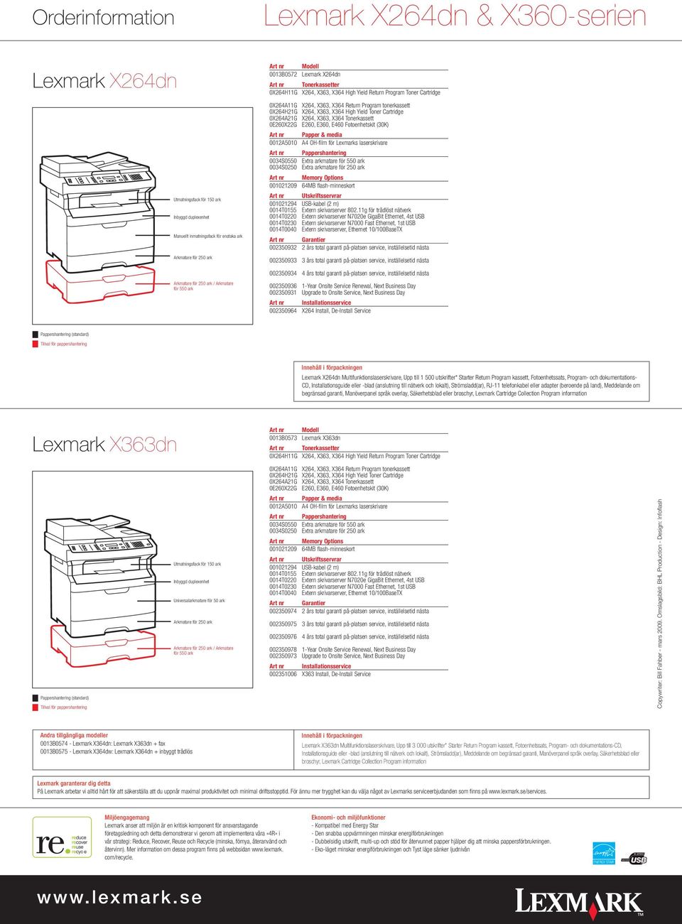 tonerkassett 0X264H21G X264, X363, X364 High Yield Toner Cartridge 0X264A21G X264, X363, X364 Tonerkassett 0E260X22G E260, E360, E460 Fotoenhetskit (30K) Art nr Papper & media 0012A5010 A4 OH-film