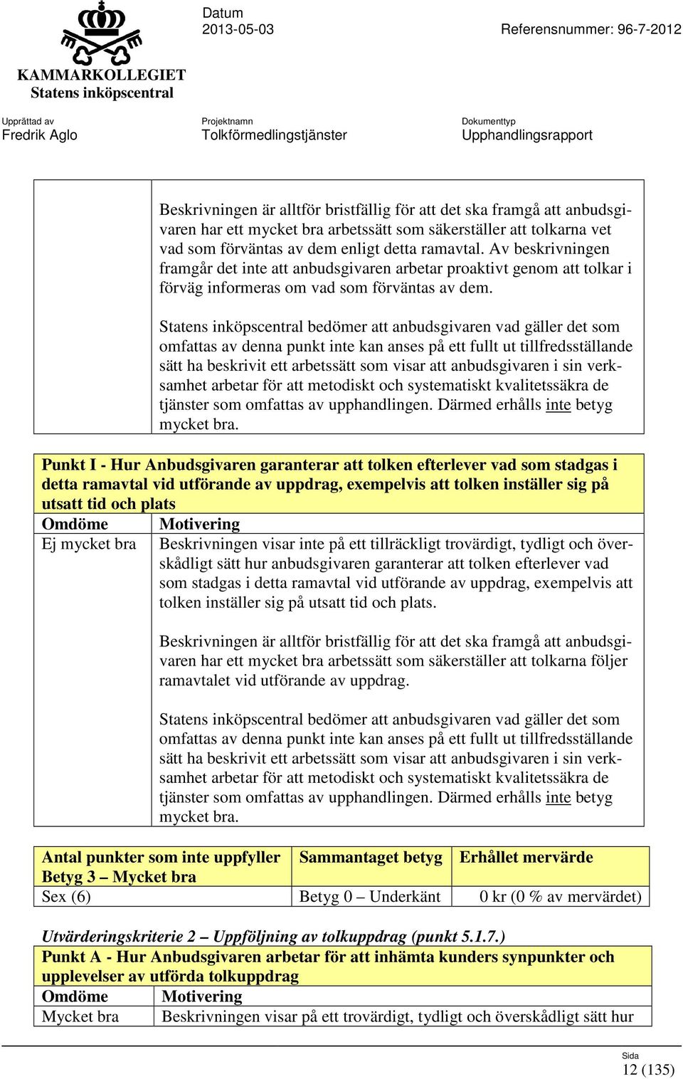 arbetar för att metodiskt och systematiskt kvalitetssäkra de Punkt I - Hur Anbudsgivaren garanterar att tolken efterlever vad som stadgas i detta ramavtal vid utförande av uppdrag, exempelvis att