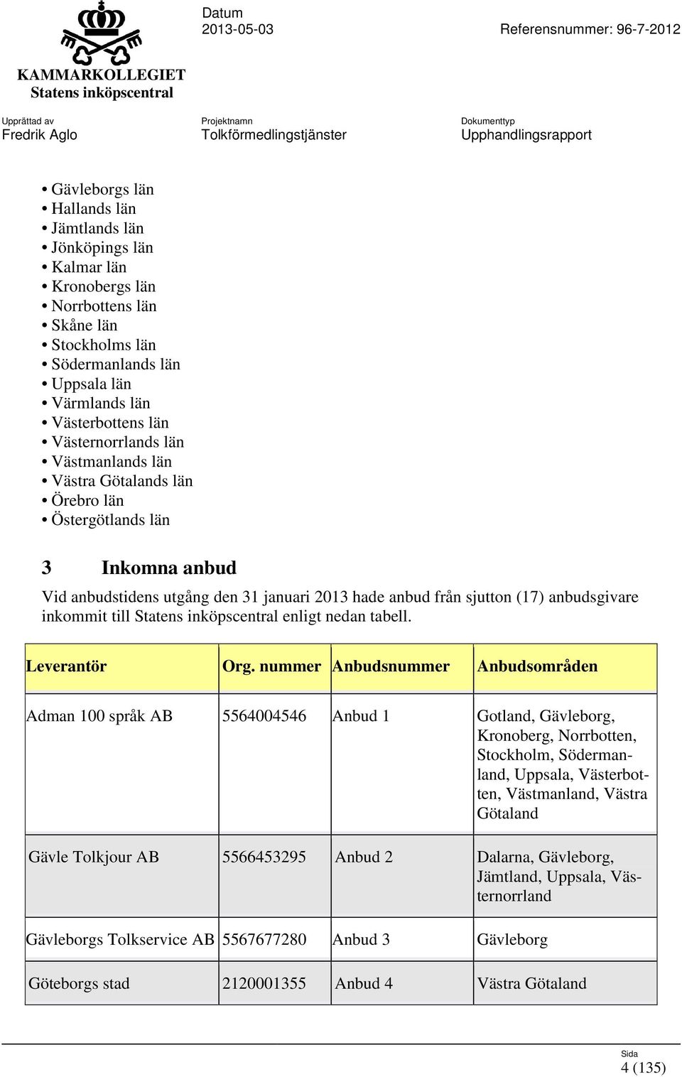 till enligt nedan tabell. Leverantör Org.