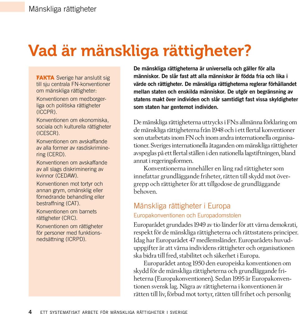 Konventionen om ekonomiska, sociala och kulturella rättigheter (ICESCR). Konventionen om avskaffande av alla former av rasdiskriminering (CERD).