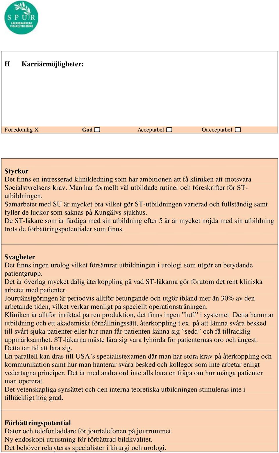 Samarbetet med SU är mycket bra vilket gör ST-utbildningen varierad och fullständig samt fyller de luckor som saknas på Kungälvs sjukhus.