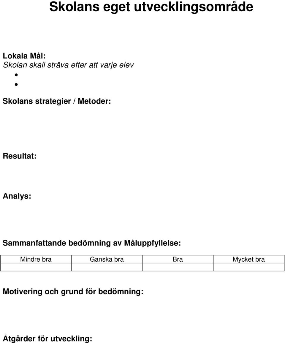 Sammanfattande bedömning av Måluppfyllelse: Mindre bra Ganska bra