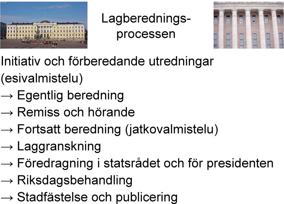beredning (jatkovalmistelu) Laggranskning Föredragning i