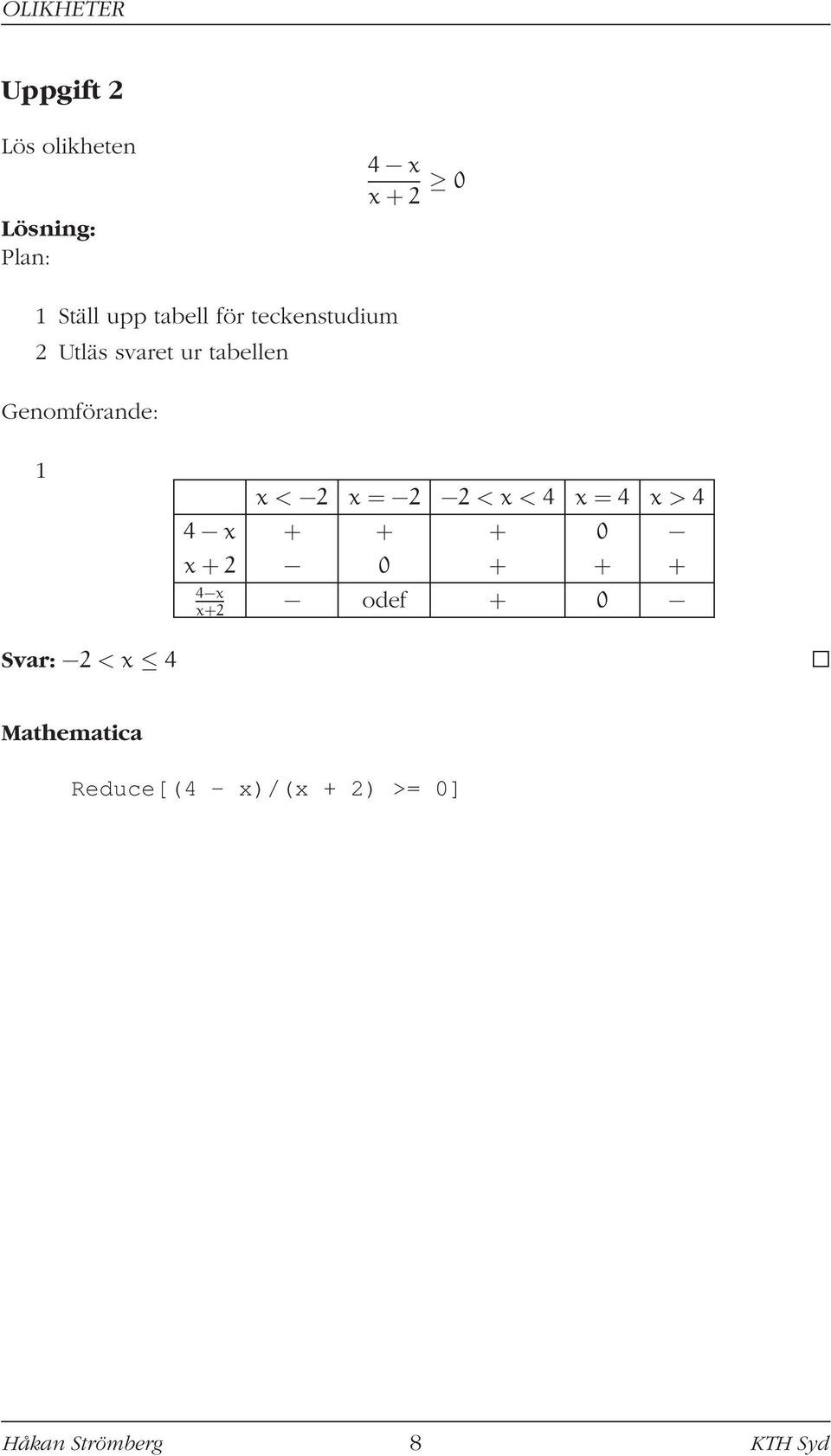 2 2 < x < 4 x = 4 x > 4 4 x + + + 0 x+2 0 + + + 4 x x+2 odef + 0