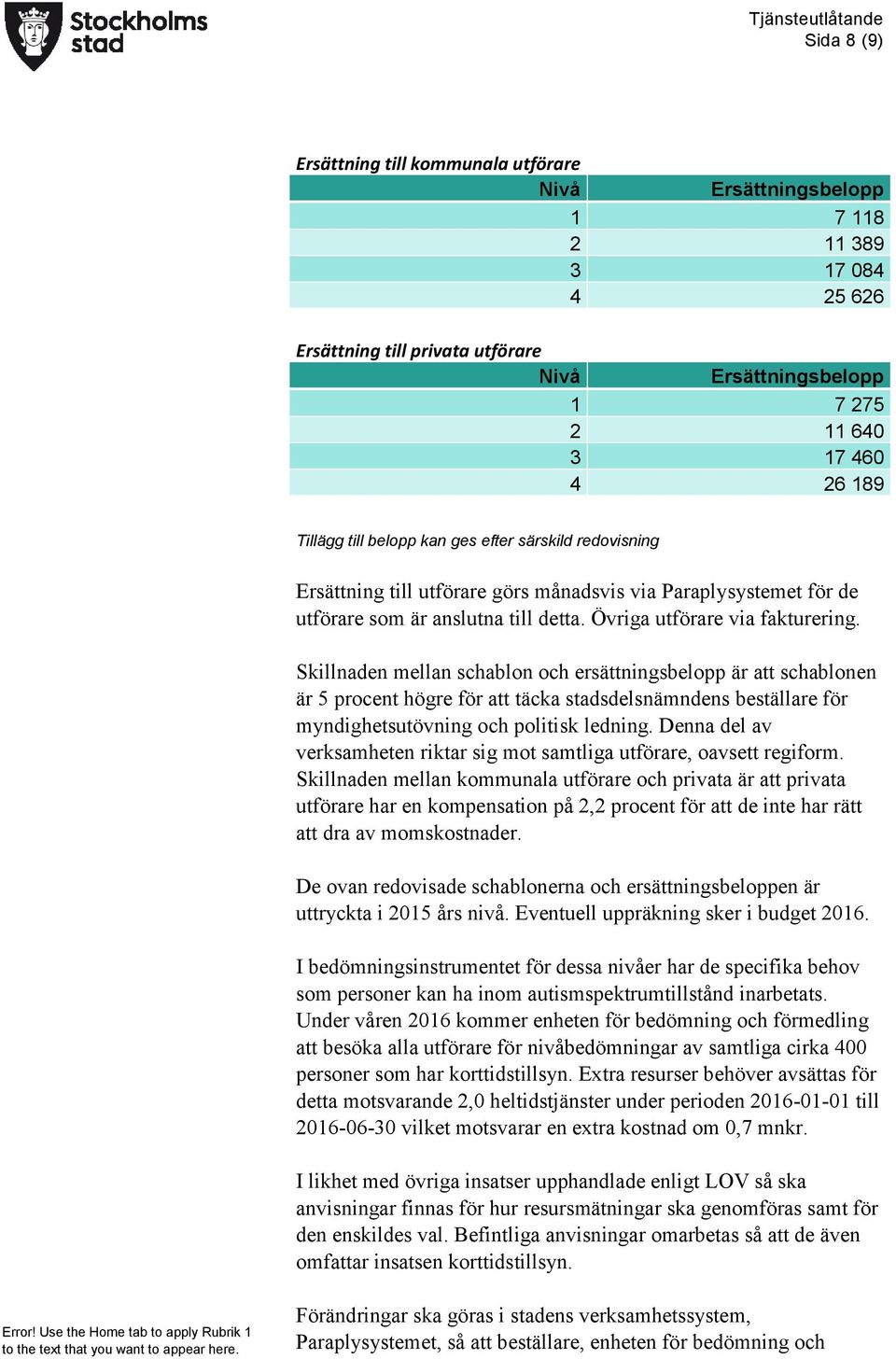 Skillnaden mellan schablon och ersättningsbelopp är att schablonen är 5 procent högre för att täcka stadsdelsnämndens beställare för myndighetsutövning och politisk ledning.