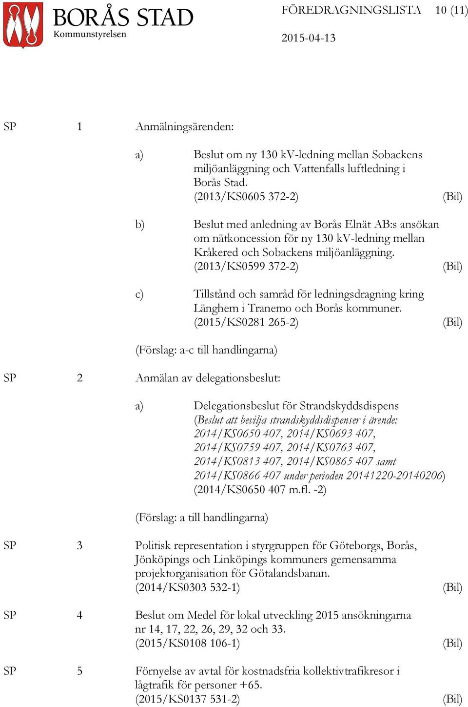 (2013/KS0599 372-2) (Bil) c) Tillstånd och samråd för ledningsdragning kring Länghem i Tranemo och Borås kommuner.
